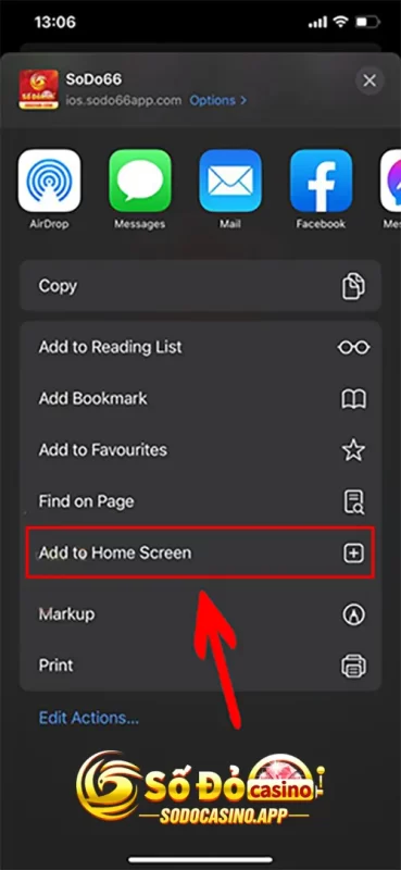 Nhấn chọn Add to home screen